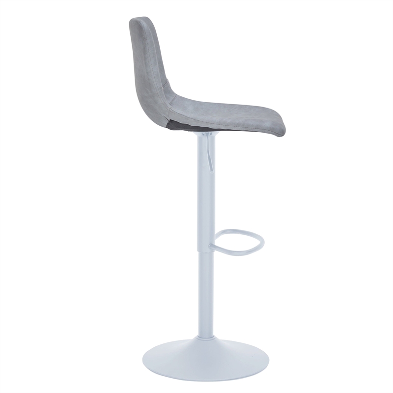 Adjustable Height Bar Stool in Leather with White Iron Base in Light Gray