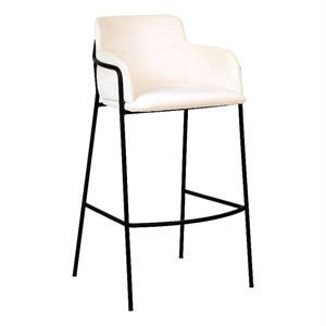 40&quot Bar Stool in Velvet with Stainless-Steel Frame and Footrest in Beige