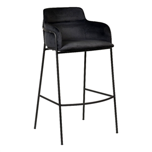 40&quot Bar Stool in Velvet with Stainless-Steel Frame and Footrest in Black