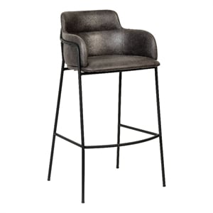 40&quot Bar Stool in Leather with Stainless-Steel Frame and Footrest in Charcoal