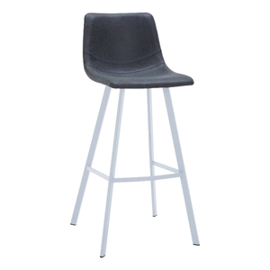 Leather 41&quot Counter Height Bar Stool with Stainless Steel Legs in Charcoal Black