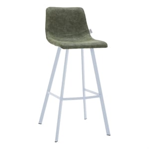 Leather 41&quot Counter Height Bar Stool with Stainless Steel Legs in Olive Green