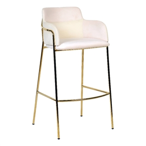 40&quot Low-Back Bar Stool in Velvet with Gold Stainless-Steel Frame in Beige