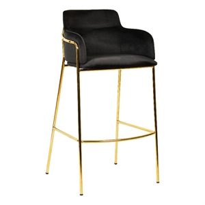 40&quot Low-Back Bar Stool in Velvet with Gold Stainless-Steel Frame in Black