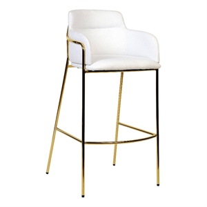 40&quot Low-Back Bar Stool in Polyester with Gold Stainless-Steel Frame in White