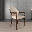 Velvet Dining Arm Chair in Rubberwood with Gold Accents in Taupe