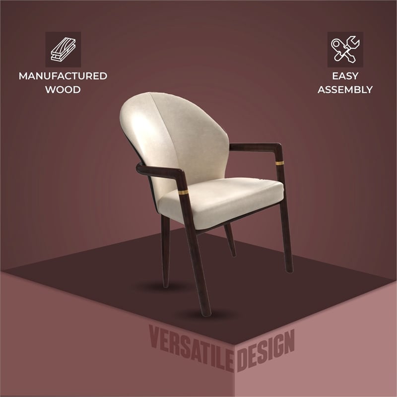 Velvet Dining Arm Chair in Rubberwood with Gold Accents in Taupe