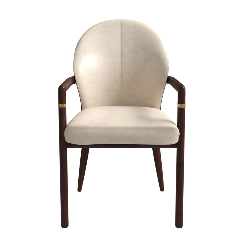 Velvet Dining Arm Chair in Rubberwood with Gold Accents in Taupe