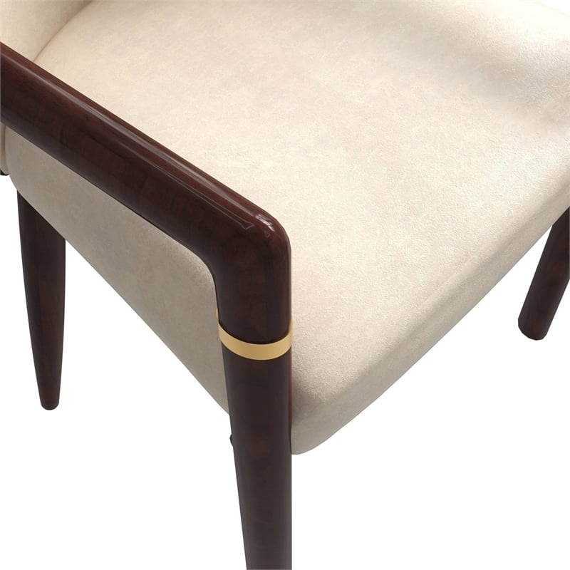 Velvet Dining Arm Chair in Rubberwood with Gold Accents in Taupe