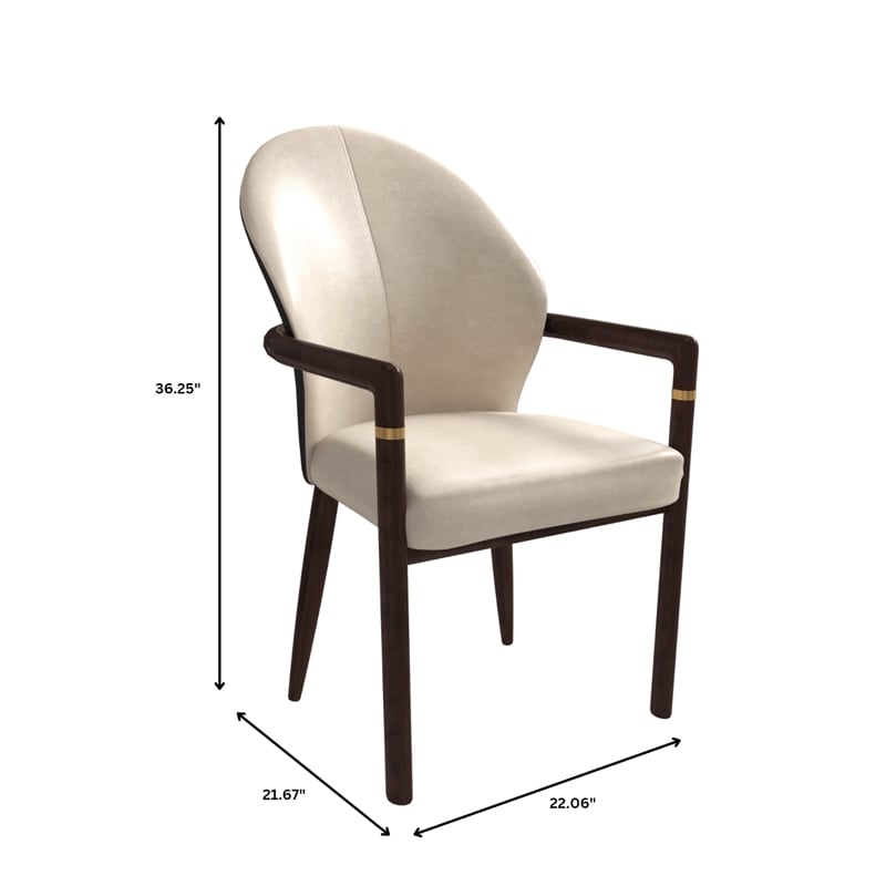 Velvet Dining Arm Chair in Rubberwood with Gold Accents in Taupe