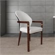 Velvet Dining Arm Chair in Rubberwood with Gold Accents in White