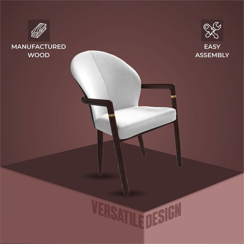 Velvet Dining Arm Chair in Rubberwood with Gold Accents in White