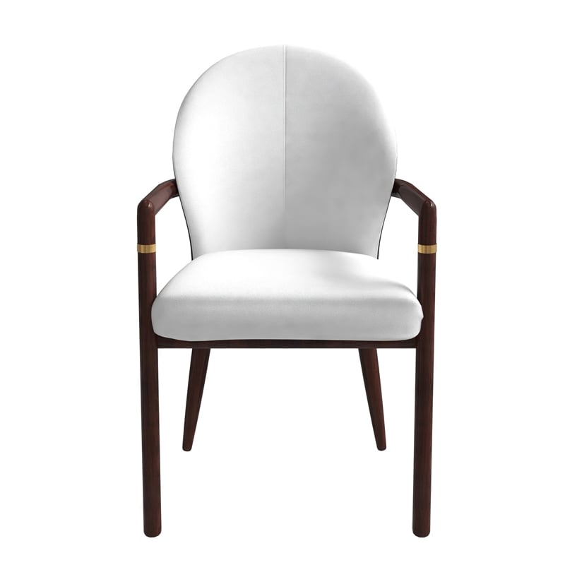 Velvet Dining Arm Chair in Rubberwood with Gold Accents in White