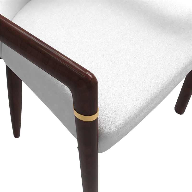 Velvet Dining Arm Chair in Rubberwood with Gold Accents in White