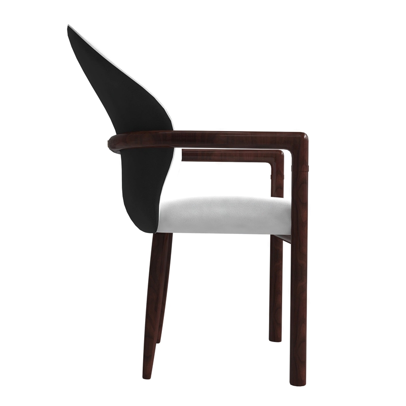 Velvet Dining Arm Chair in Rubberwood with Gold Accents in White