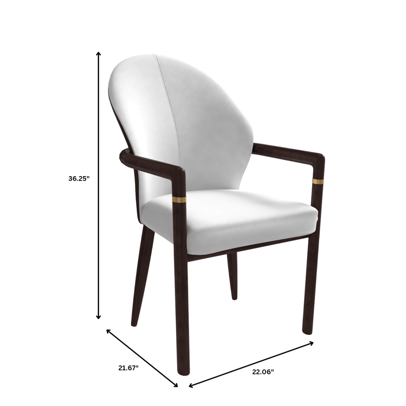 Velvet Dining Arm Chair in Rubberwood with Gold Accents in White
