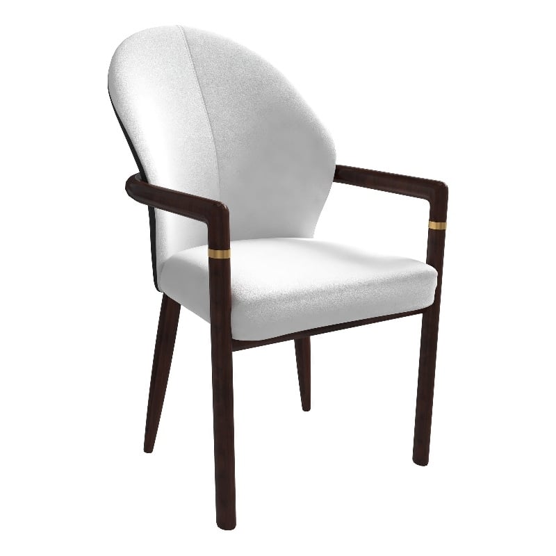 Velvet Dining Arm Chair in Rubberwood with Gold Accents in White