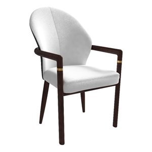 Velvet Dining Arm Chair in Rubberwood with Gold Accents in White
