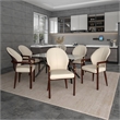 Leather Dining Arm Chair in Rubberwood with Gold Accents in Brown/Cream