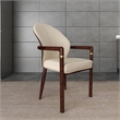 Leather Dining Arm Chair in Rubberwood with Gold Accents in Brown/Cream