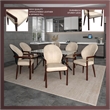 Leather Dining Arm Chair in Rubberwood with Gold Accents in Brown/Cream