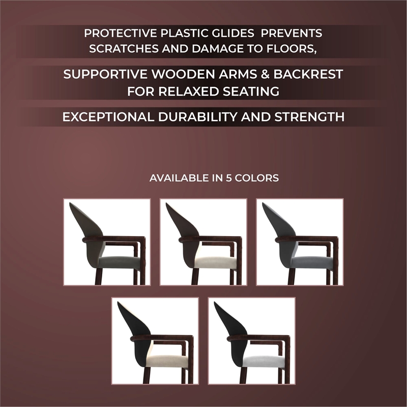 Leather Dining Arm Chair in Rubberwood with Gold Accents in Brown/Cream