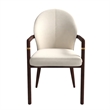 Leather Dining Arm Chair in Rubberwood with Gold Accents in Brown/Cream