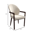 Leather Dining Arm Chair in Rubberwood with Gold Accents in Brown/Cream