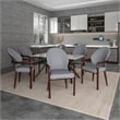 Leather Dining Arm Chair in Rubberwood with Gold Accents in Gray