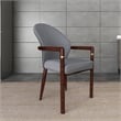 Leather Dining Arm Chair in Rubberwood with Gold Accents in Gray
