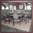 Leather Dining Arm Chair in Rubberwood with Gold Accents in Gray