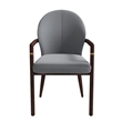 Leather Dining Arm Chair in Rubberwood with Gold Accents in Gray