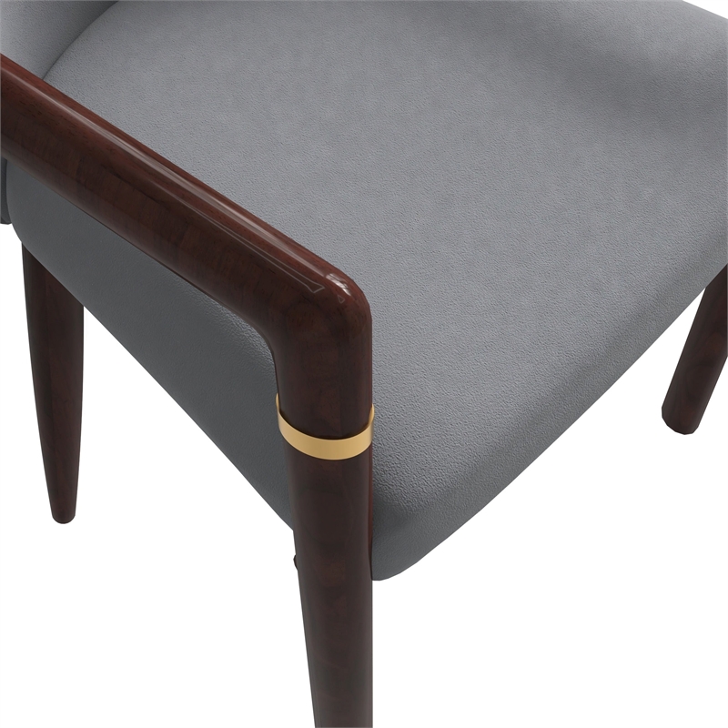Leather Dining Arm Chair in Rubberwood with Gold Accents in Gray
