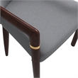 Leather Dining Arm Chair in Rubberwood with Gold Accents in Gray
