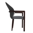 Leather Dining Arm Chair in Rubberwood with Gold Accents in Gray