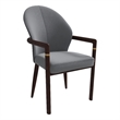 Leather Dining Arm Chair in Rubberwood with Gold Accents in Gray
