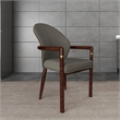 Leather Dining Arm Chair in Rubberwood with Gold Accents in Khaki