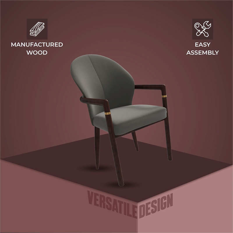Leather Dining Arm Chair in Rubberwood with Gold Accents in Khaki