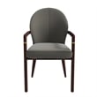 Leather Dining Arm Chair in Rubberwood with Gold Accents in Khaki