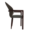 Leather Dining Arm Chair in Rubberwood with Gold Accents in Khaki