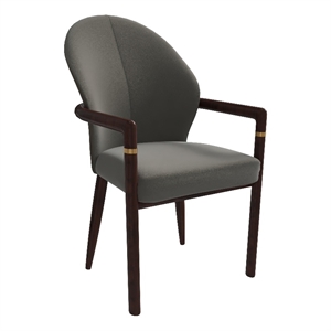 Leather Dining Arm Chair in Rubberwood with Gold Accents in Khaki