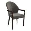 Leather Dining Arm Chair in Rubberwood with Gold Accents in Khaki