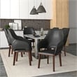 Leather Dining Chair with Rubberwood Base in Dark Gray