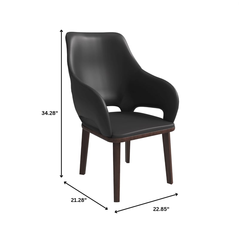 Leather Dining Chair with Rubberwood Base in Dark Gray