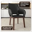 Leather Dining Chair with Rubberwood Base in Dark Gray