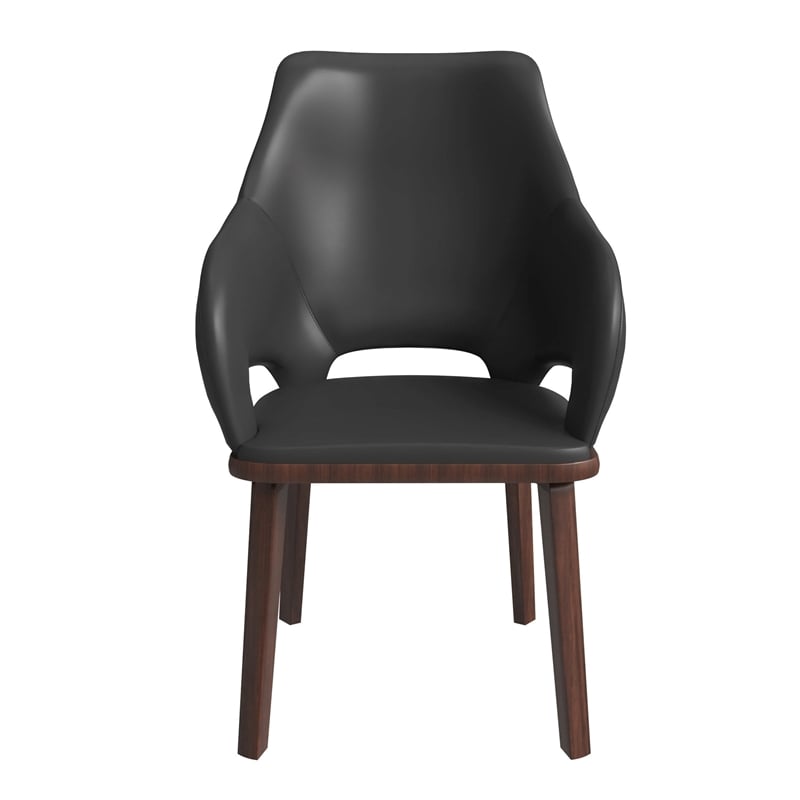 Leather Dining Chair with Rubberwood Base in Dark Gray