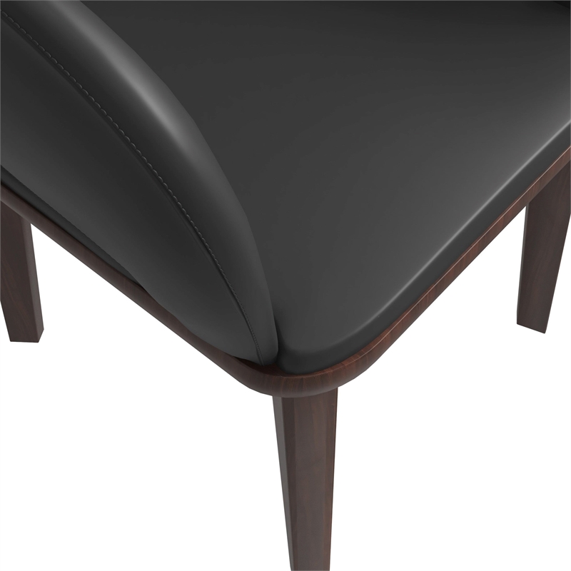 Leather Dining Chair with Rubberwood Base in Dark Gray