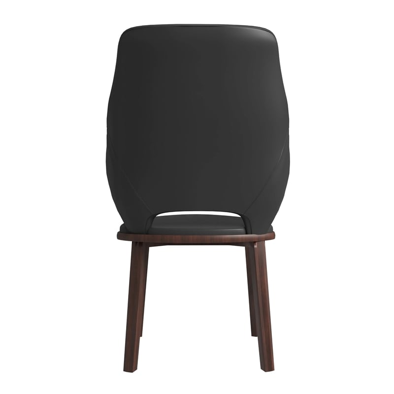 Leather Dining Chair with Rubberwood Base in Dark Gray