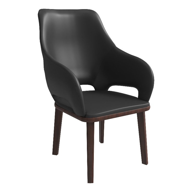 Leather Dining Chair with Rubberwood Base in Dark Gray