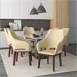 Leather Dining Chair with Rubberwood Base in Off White